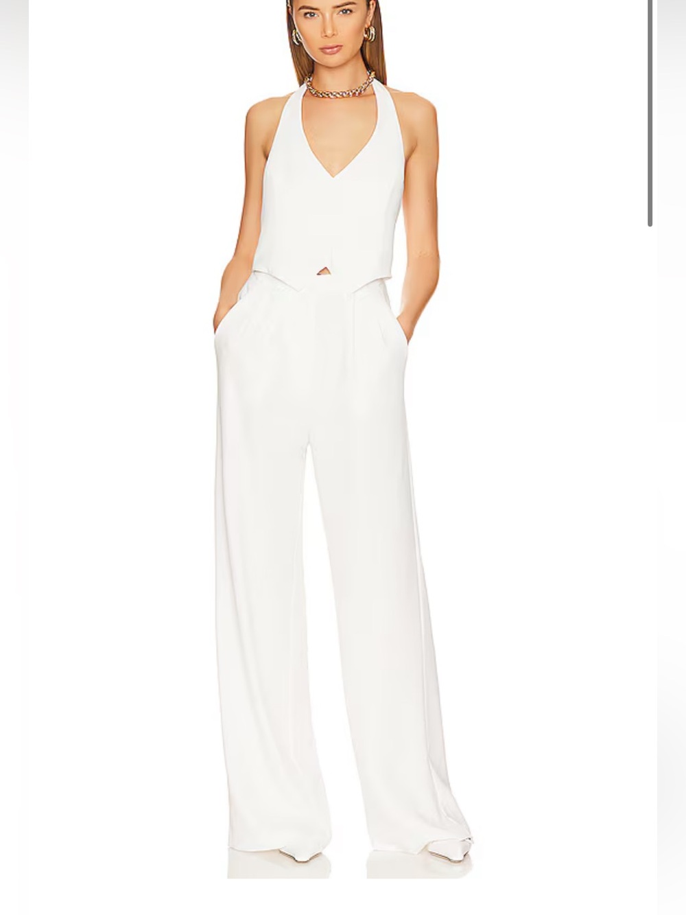 Amanda Uprichard White Halter Wide-Leg Jumpsuit - Picture 1 of 4